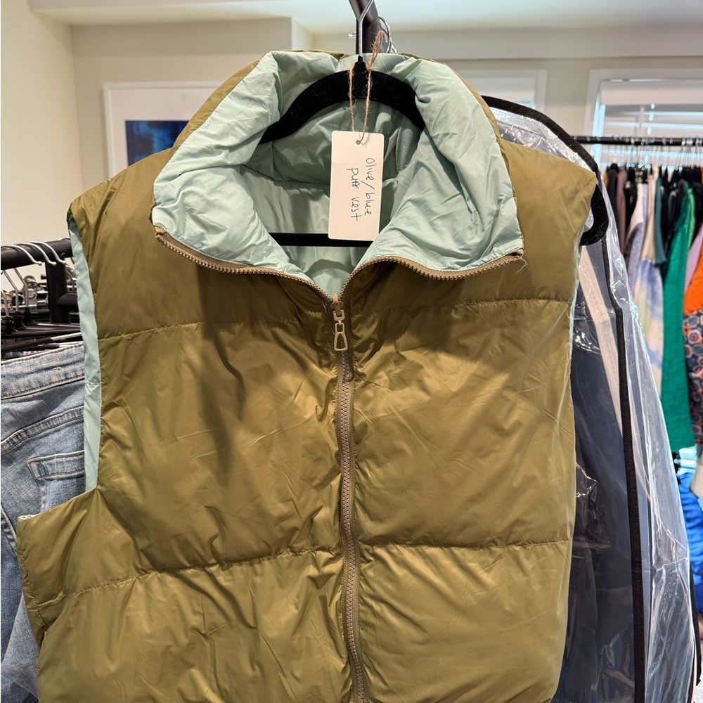 Reversible Olive Green/blue Puffer Vest